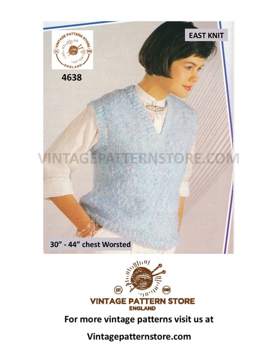 Womens 90s Worsted Fun Quick and Very Easy to Knit V Neck