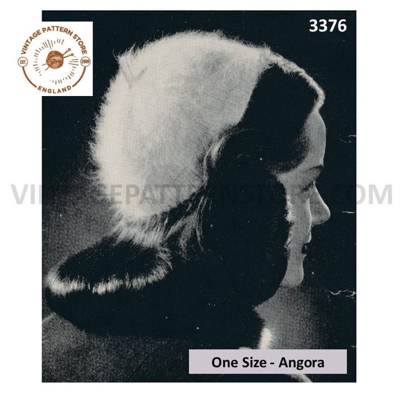 PDF Download 3376 Ladies 40s angora hat pattern Ladies Womens 1940s Angora calot hat knitting pattern One Size
