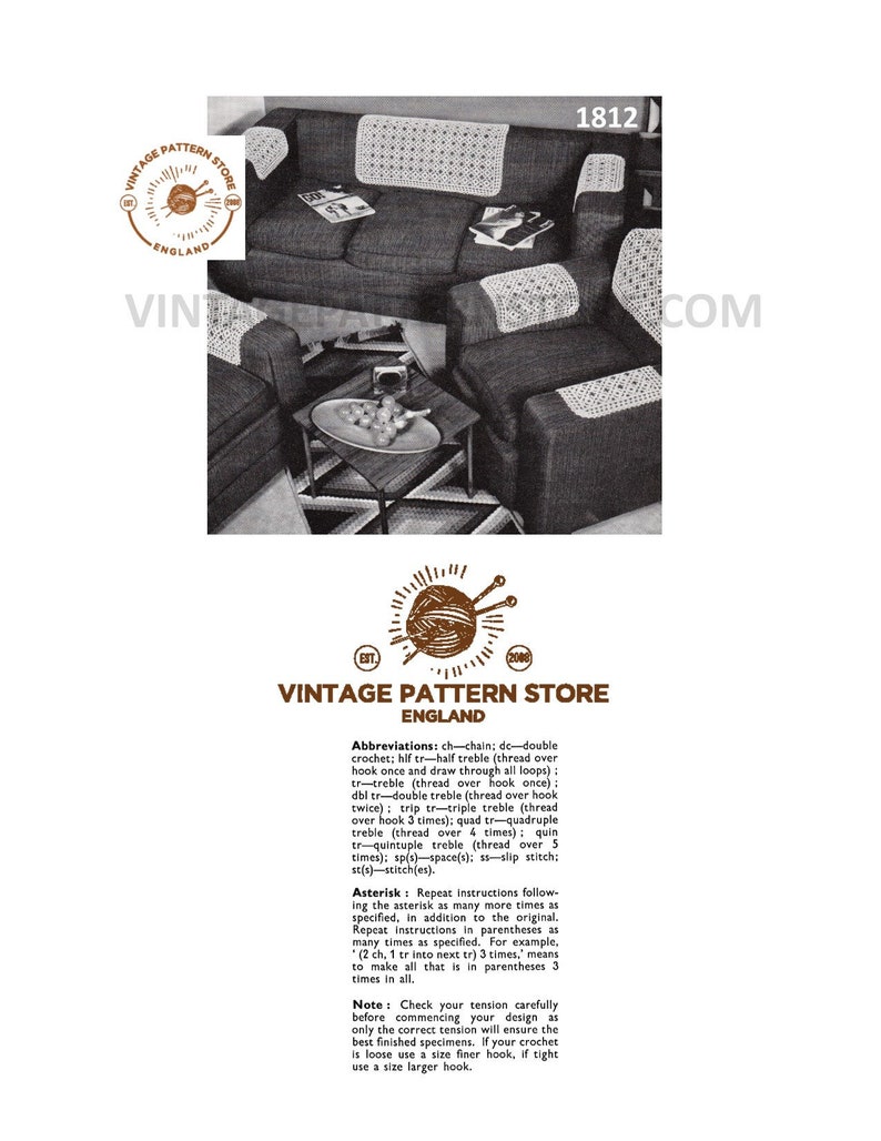 60s Chair Back Crochet Pattern 1960s Lacy Settee And Chair Back Protector Arm Rests Vintage Chair Backs Pdf Download 1812