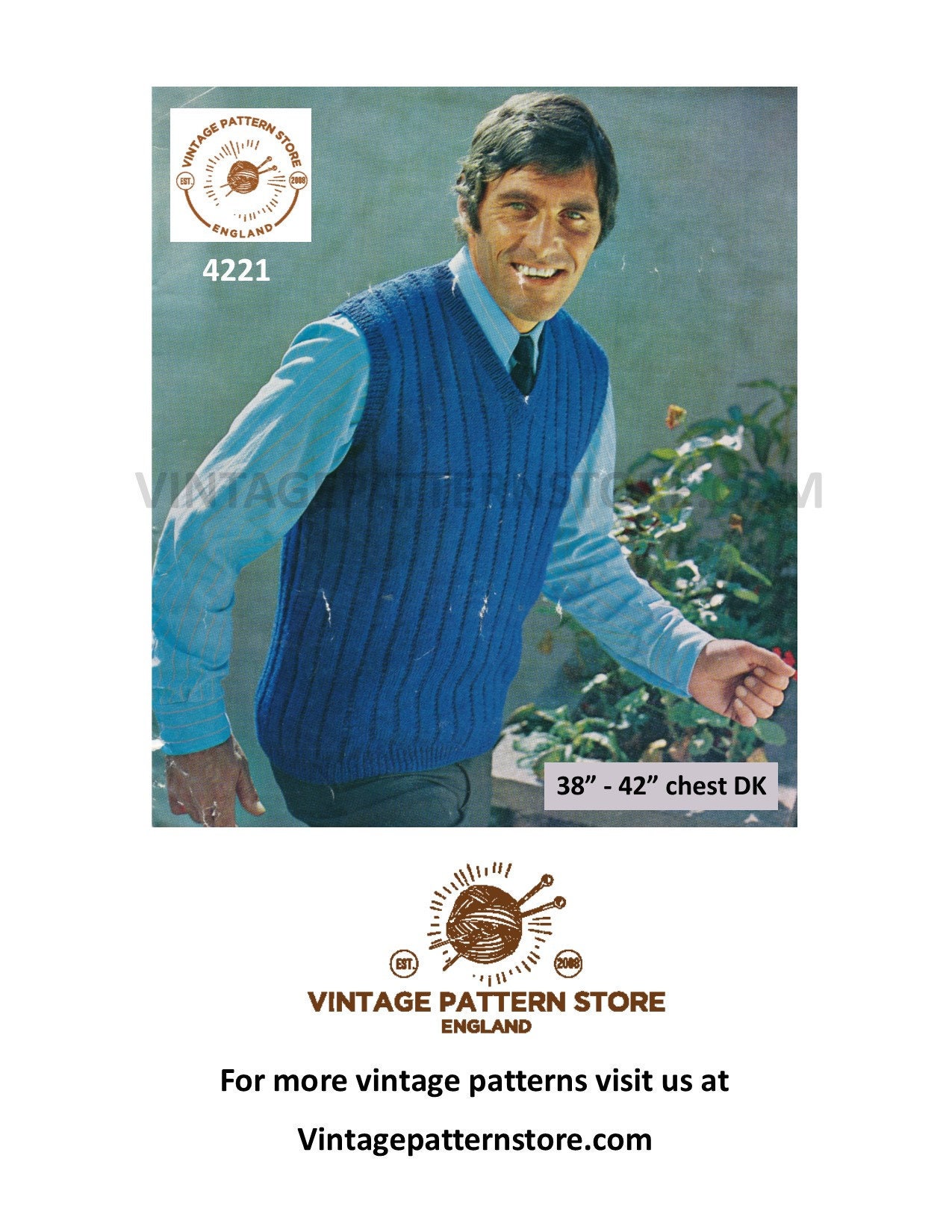 Mens Mans 60s Vintage DK V Neck Wide Rib Ribbed Sleeveless Sweater Vest Tank Top Pdf Knitting Pattern 38 to 42 Chest Instant Download 4221 - Etsy Mens Mans 60s Vintage DK V Neck Wide Rib Ribbed Sleeveless Sweater Vest Tank Top Pdf Knitting Pattern 38 to 42 Chest Instant Download 4221 - Etsy