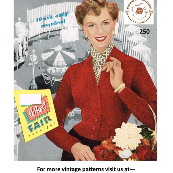 Ladies Womens 50s vintage V neck deep welt textured DK raglan cardigan jacket pdf knitting pattern 34" to 38" chest Instant PDF download 250
