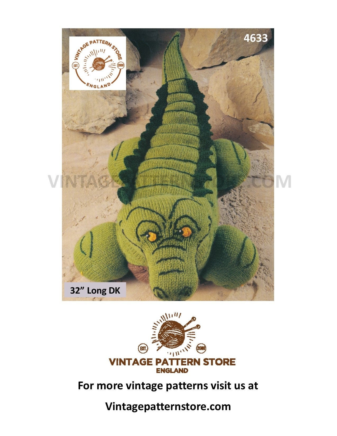 90s vintage DK cuddly toy crocodile toy pdf knitting pattern 32 Long  instant PDF Download 4633
