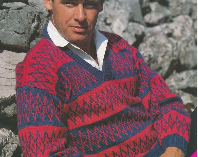 Knitting pattern Mens fair isle sweater, Mens 90s drop shoulder sweater patterns, Mens DK sweater pattern, 38" - 44" chest - Argyll 815