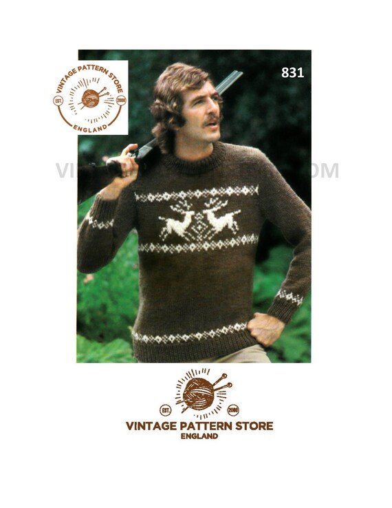 Mens 70s Chunky Knit Christmas Sweater Knitting Pattern (PDF