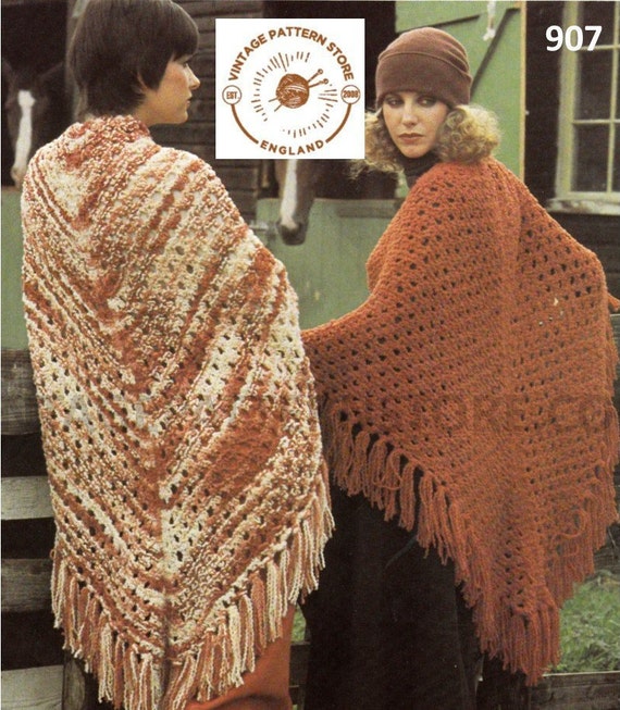 70s Chunky Fringed Shawl Wrap Knitting Pattern (PDF Pattern) 42