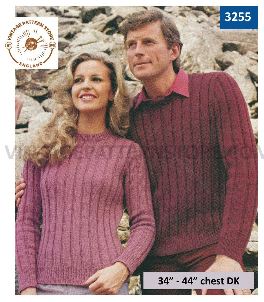 Ladies Mens 80s sweater knitting pattern, Womens Ladies Mens 80s ribbed ...