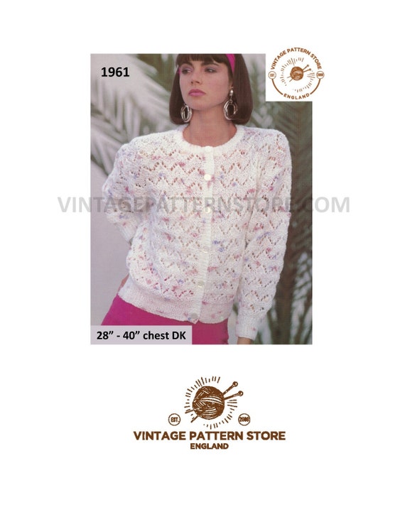 Ladies Womens 90s DK Round Neck Eyelet Lace Lacy Raglan Cardigan 
