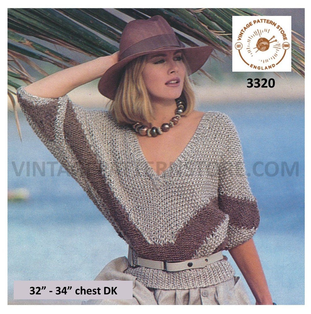 Knitting Pattern Ladies/womans Deep V Neck Jumper / Sweater
