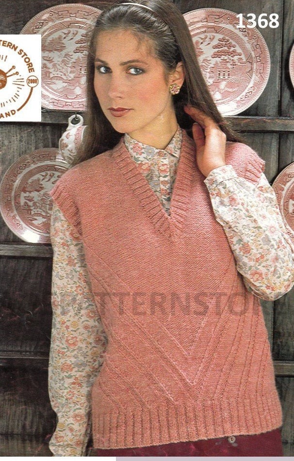 Ladies Womens 70s vintage DK V neck slipover sleeveless sweater vest