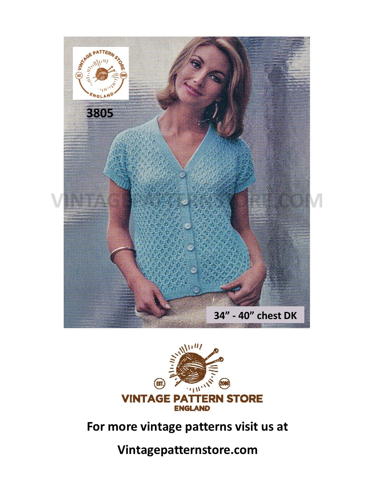 Ladies Womens 70s vintage Chanel style V neck textured raglan DK jacket  cardigan pdf knitting pattern 34 to 38 Chest Instant download 3834