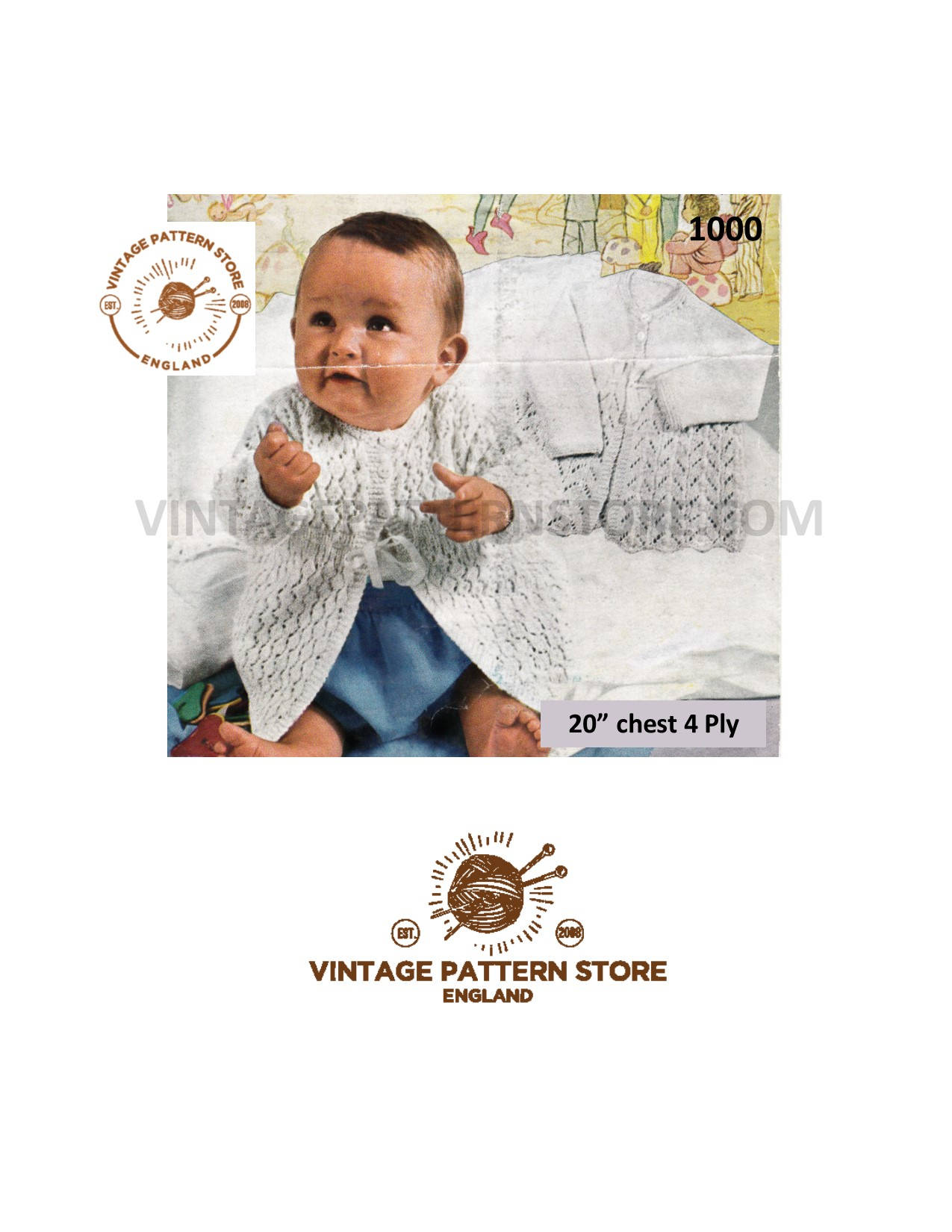 Vintage Knitting Pattern BABIES BABY LACY MATINEE COATS JACKETS 4 DESIGNS 3 PLY