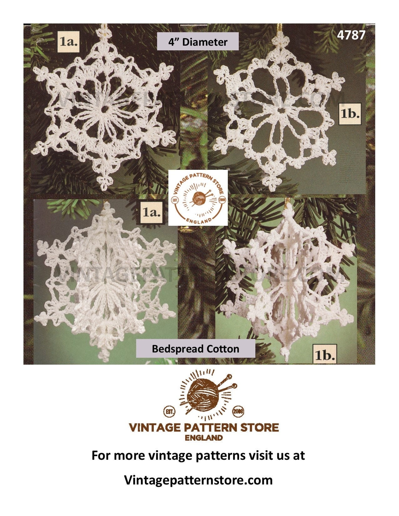 90s vintage crochet snowflake Christmas tree decoration ornament pdf