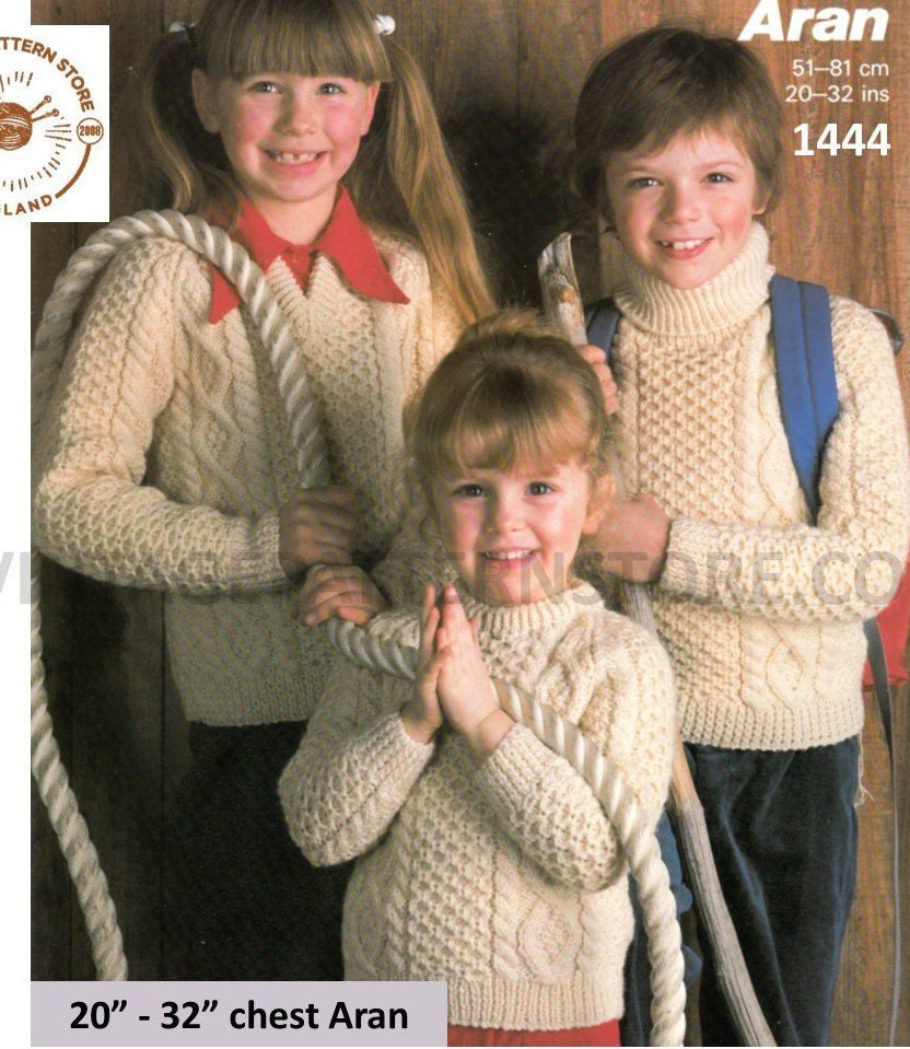 POLO /& V-NECK BABY//CHILDREN JUMPERS KNITTING PATTERN 20/"-28/" ARAN KNIT CREW