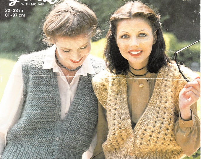 Original Pattern Jaeger 4757 Womens Ladies 70s vintage chunky easy to knit & lacy V neck waistcoat knitting pattern 32" to 38" chest