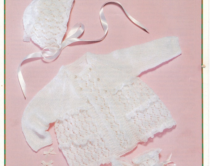 Premature babies knitting pattern, Premature baby pattern, Baby lacy DK matinee coat booties & bonnet pattern - 12" - 20" chest - Jarol 778