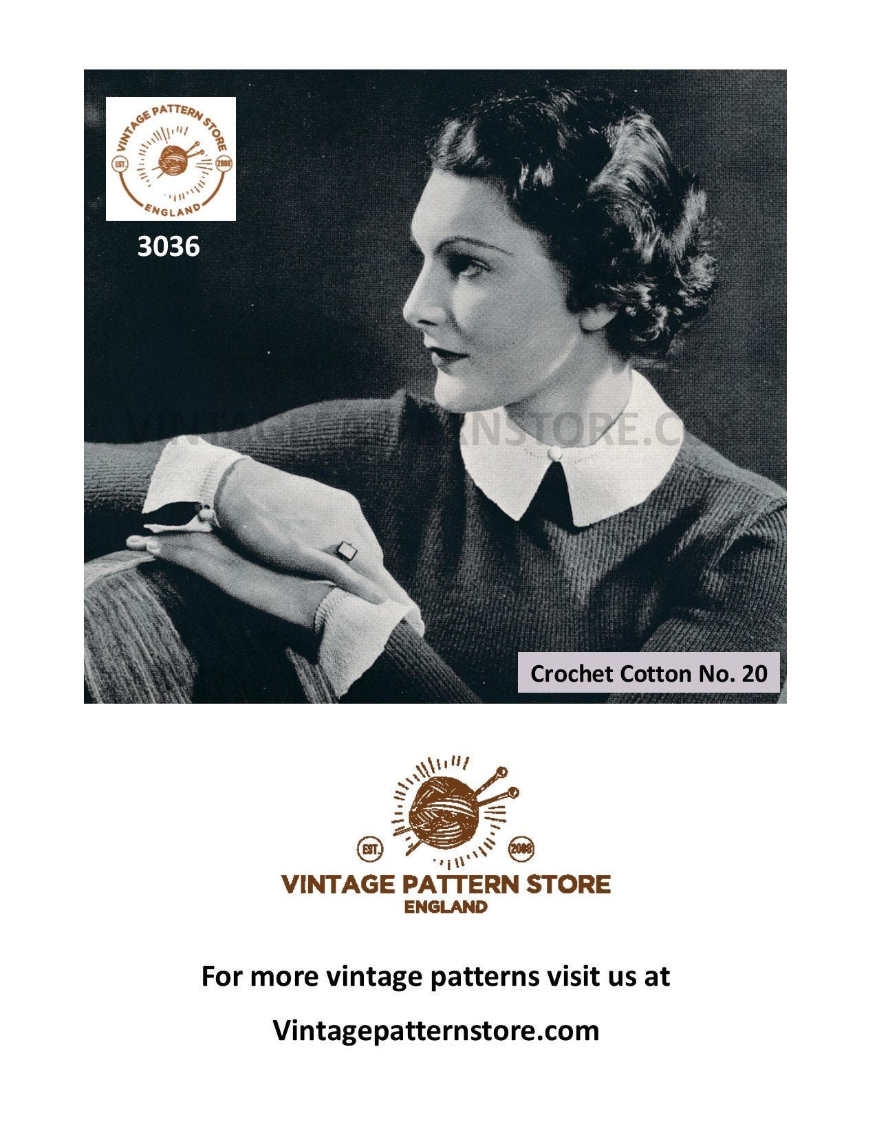 Ladies Womens 30s vintage plain and simple easy to knit cuffs & collar ...