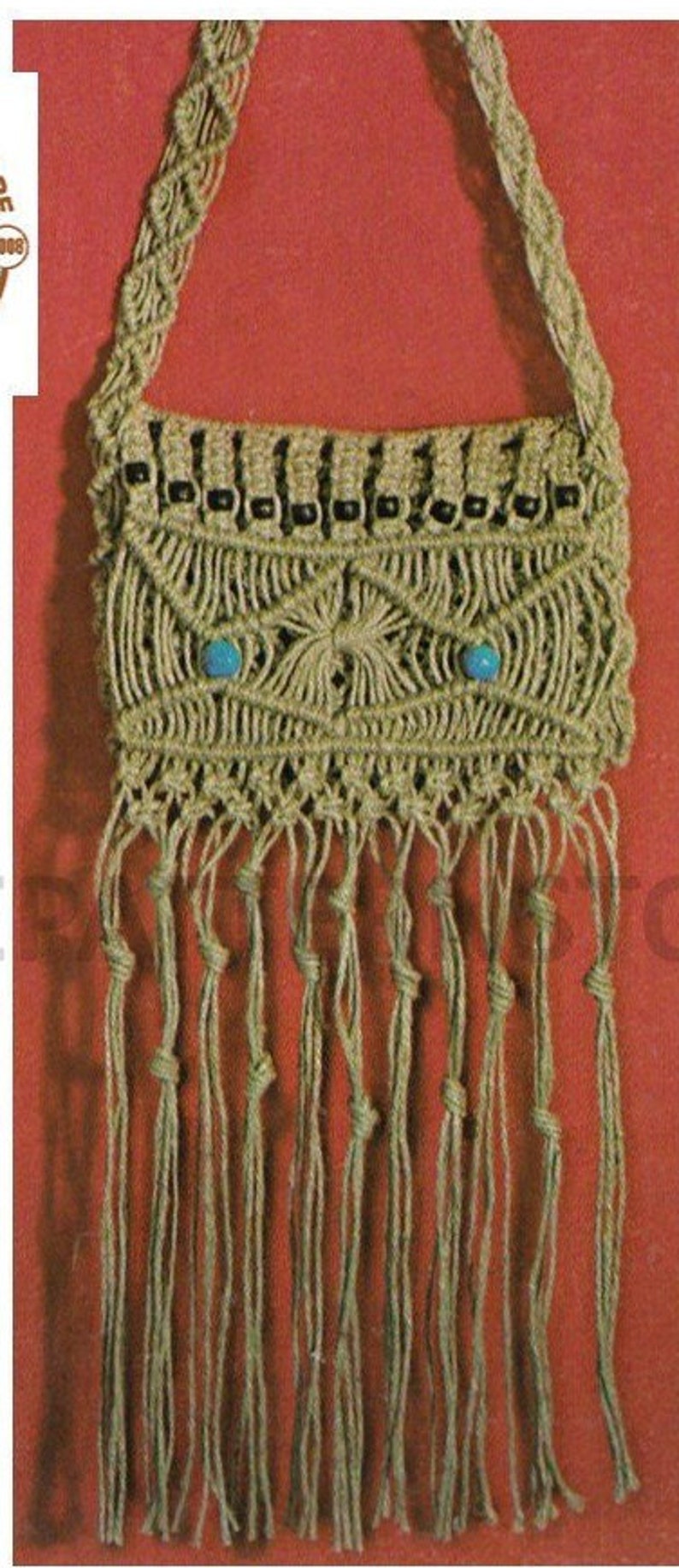 70s vintage beginners easy to make macrame shoulder bag purse pdf macrame pattern Instant PDF download 1324