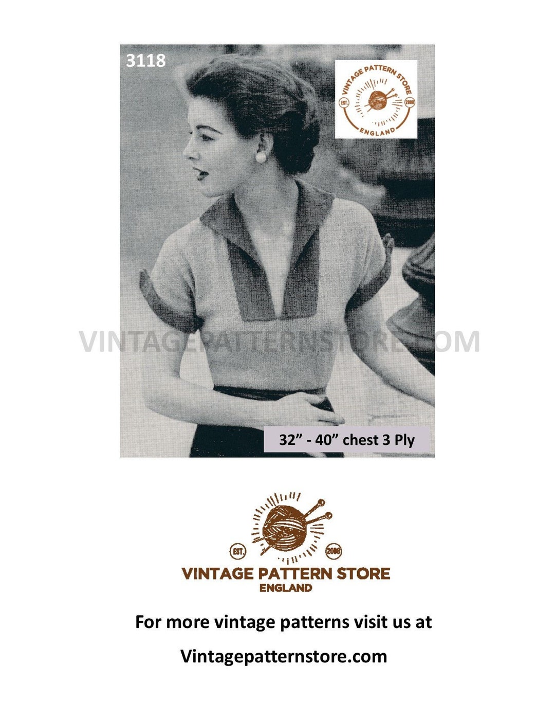 Ladies Womens 50s Vintage 3 Ply Split Neck Short Sleeve Sweater Jumper ...