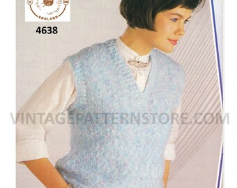 Womens 90s Worsted Fun Quick and Very Easy to Knit V Neck