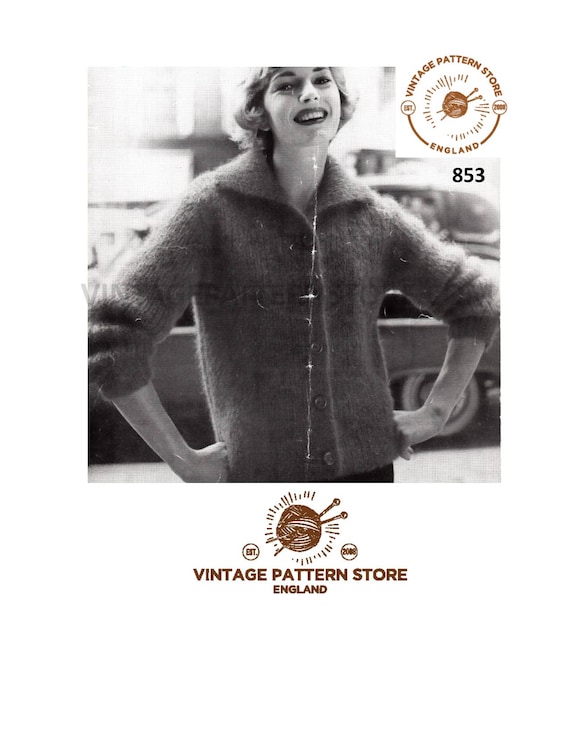 【50〜60s】vintage mohair cardigan 50s Mohair Cardigan Knitting Pattern, Raglan Collar (34-38