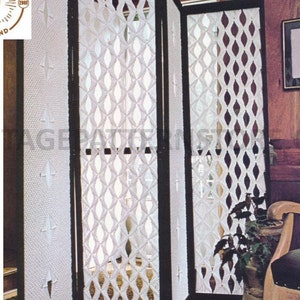 May include: A three-panel room divider made of white rope woven into a diamond pattern. The divider is framed in black and has a "Make to Any Size" caption at the bottom.
