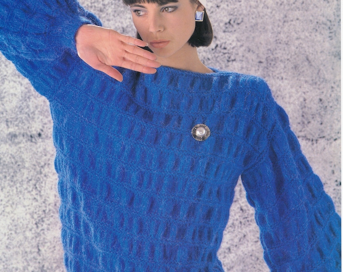 Knitting pattern Ladies fluted sweater, Ladies 90s slash neck dolman sweater, DK sweater patterns - 28" - 38" chest - Argyll 833