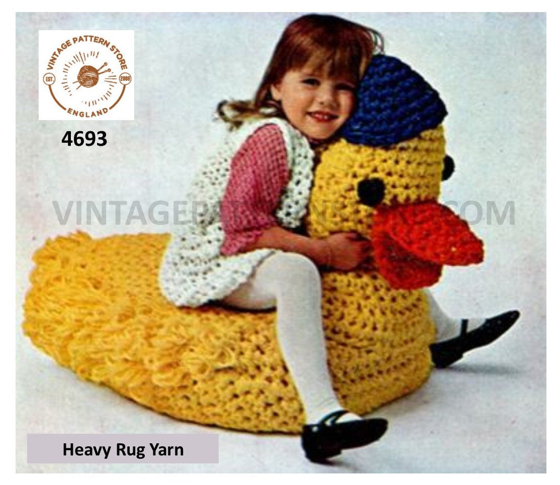 70s vintage retro easy to crochet cuddly toy giant duck bean bag pdf crochet  pattern Size unstated PDF Download 4693