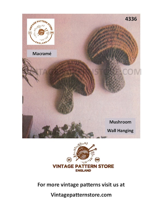 70年代のビンテージマクラメアート毒キノコ壁掛けPDFマクラメパターン