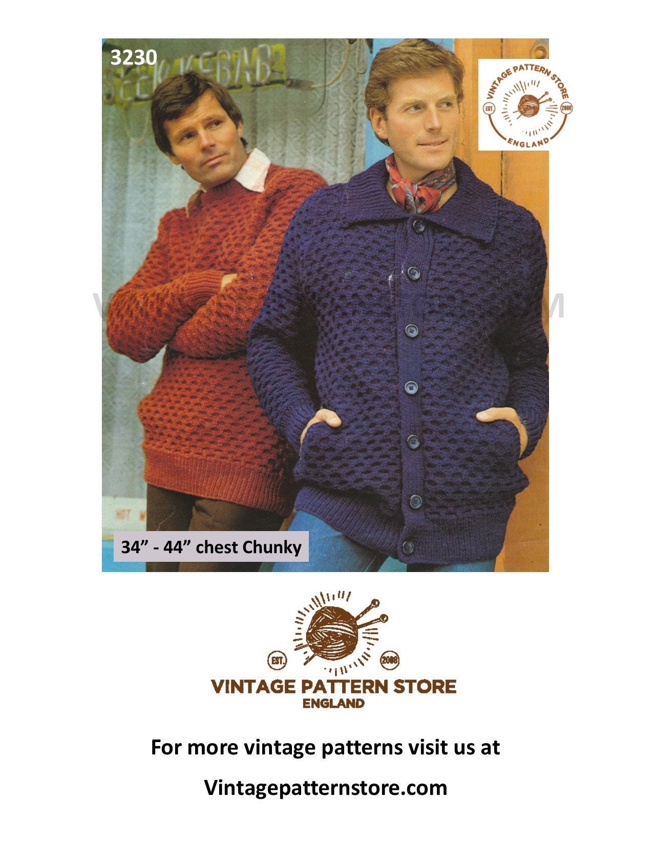 Mens 70s Sweater Knitting Pattern Mens 70s Chunky Knit