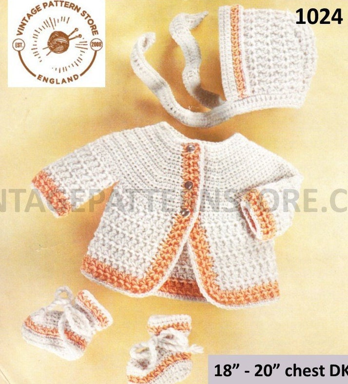 KNITTING Pattern bonnet and bottees in DK fits 18-20/" Baby cardigans