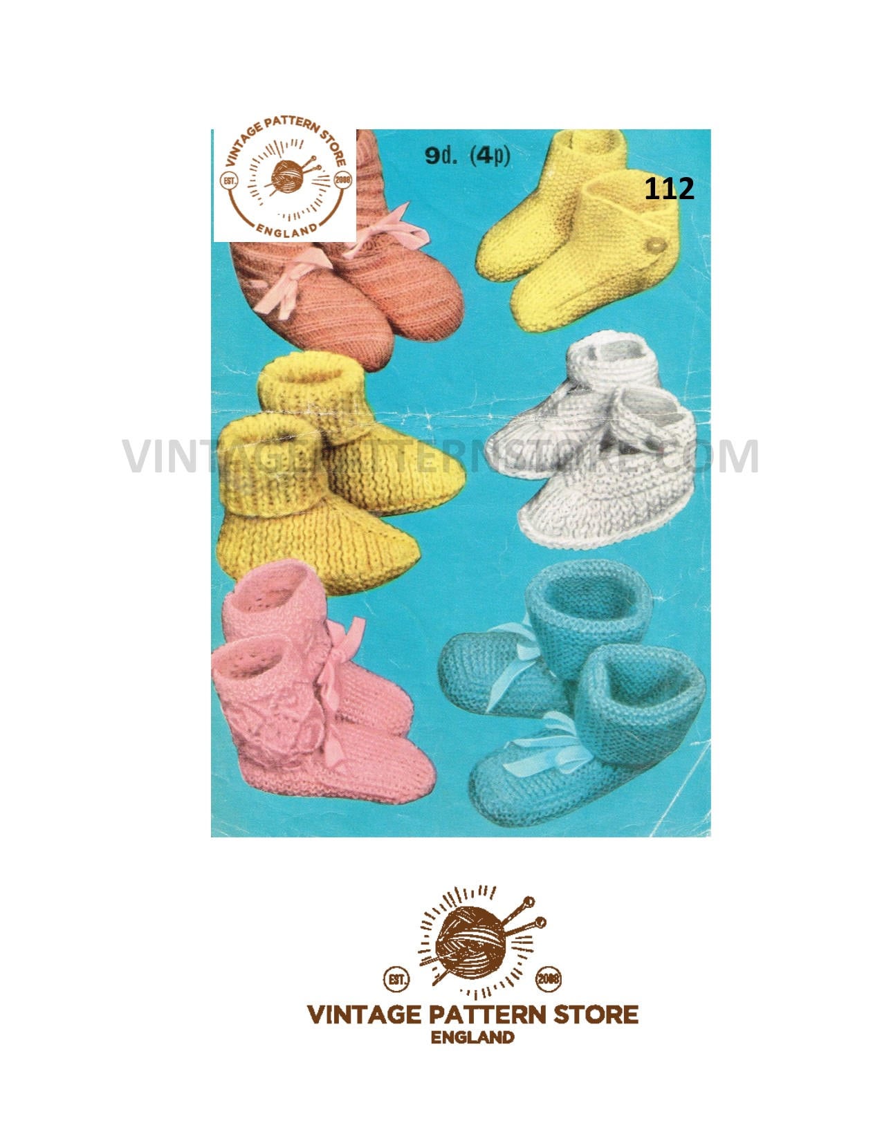 COPY Baby/'s Bootees and Slippers x 6-3 Ply Vintage Knitting Pattern To fit foot 3.5 9cm