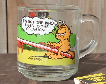 Taza retro de Garfield, McDonalds 1980, dibujo animado de vidrio, Garfield el gato