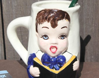 Vintage Choir Boy Mug, 1950s, hand painted hobby pottery