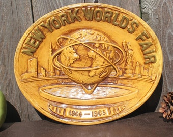 Plato vintage de la Feria Mundial de Nueva York, Nueva York 1964, recuerdo, adorno para pared