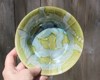 Vintage bowl, California pottery, blue and green, 1960s, spring colors, Nonamax, pretty vintage bowl