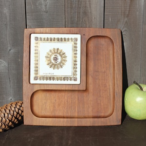 VTG Georges Briard cheese board, MCM tile+teak, mid century modern, cheese server, snack server, metallic gold