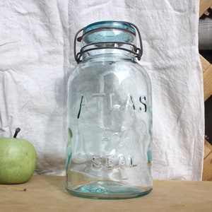 Vintage Atlas E-Z Seal Jar: Aqua Glass Half Gallon Canning Jar