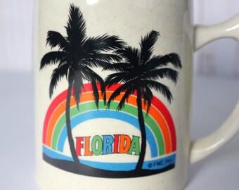 Jarra vintage de Florida, taza de recuerdo retro, arcoíris, palmeras