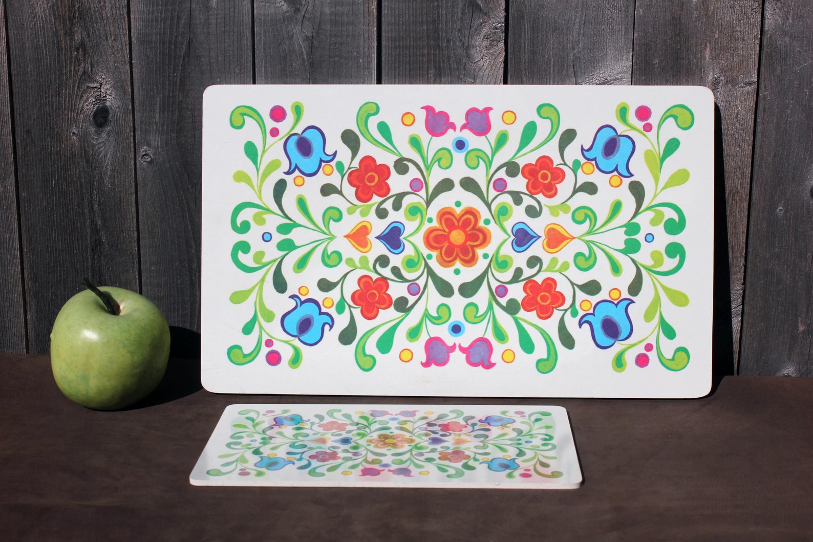 Vintage Breakfast Board- Bread Board set, Floral, Ricolor, West Germany