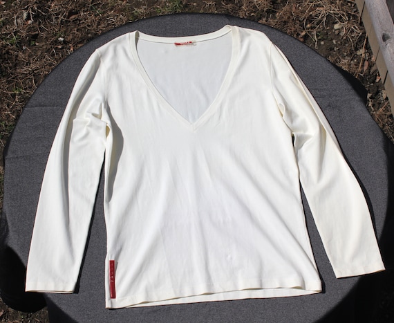 Vintage 90s Prada white shirt, womens long sleeve