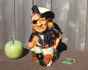 Jarra Toby de piratas vintage, taza de plata Long John, jarra, Staffordshire, aterradora