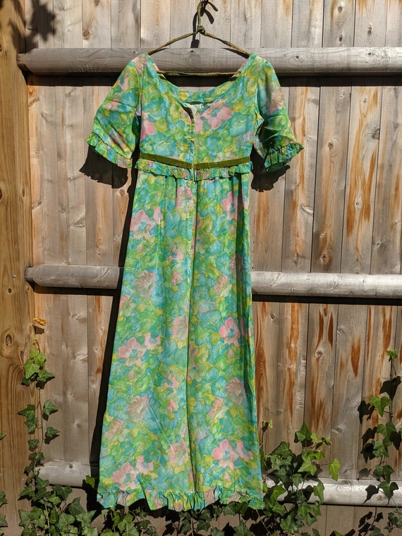 Vintage 1960s dress, 6/8, chartreuse floral, full… - image 7