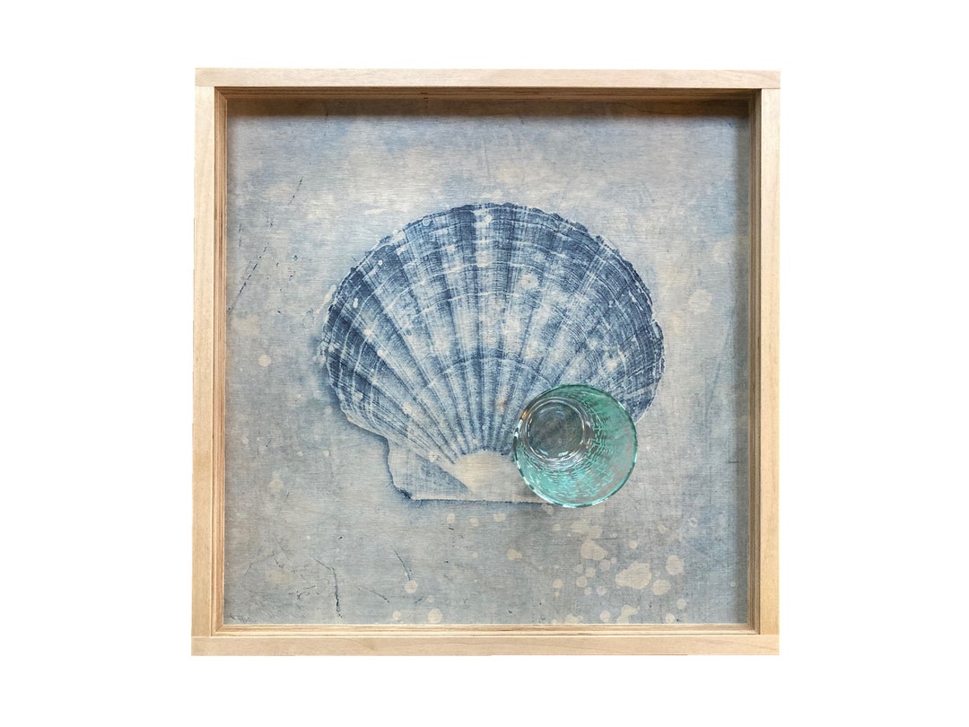 Blue Scallop Shell Print Wood Decorative Tray Modern Art - Etsy