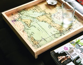 Cape Cod Map Printed Wood Serving Tray, Nantucket Map, Decorative Wood Tray, Map Art Massachusetts, Coastal Decor, Eco-friendly