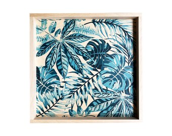 Tropical Blue Leaves Decorative Wood Serving Tray