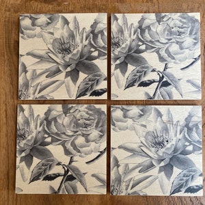 Black Roses Print, Lily Print, Botanical Garden Illustration, Flower Art Print,  Wood Coaster Set, Hostess Gift, Drink Mat, Table Decor
