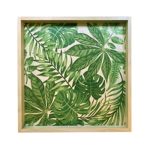Green Palm Leaves Printed Wood Serving Tray, Unique Wedding Gift