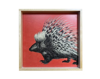 Coral Animal Print, Wood Serving Tray, Porcupine Illustration, Decorative Wood Tray, Square Ottoman Tray, Ottoman Decor, Porcupine Art