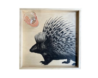 Wood Serving Tray, Animal Print Tray, Printed Wood, Decorative Wood Tray, Square Ottoman Tray, Woodland Animal Print, Porcupine Art