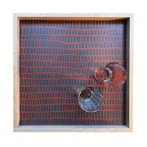 Modern Mid Century Graphic Printed Wood Serving Tray, Wedding Gift